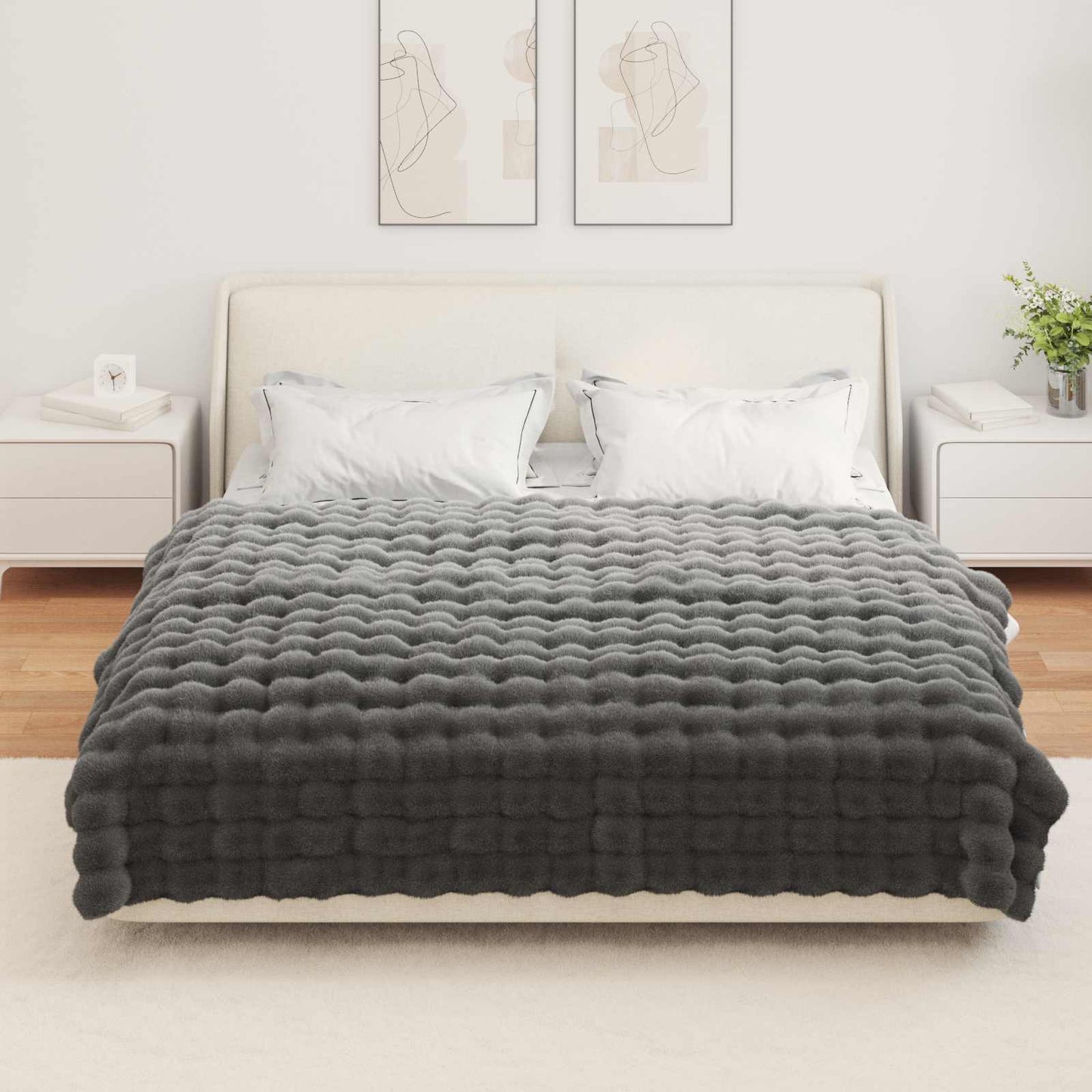 vidaXL Anti-Slip Faux Rabbit Fur Blanket Olite Dark Grey 150 x 220 cm 4