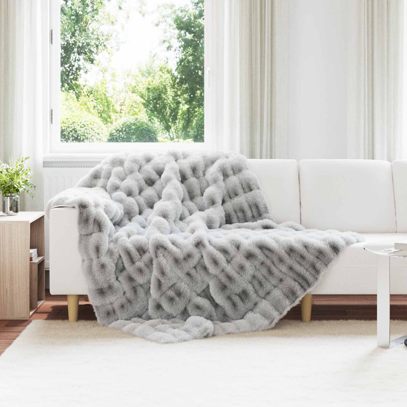 vidaXL Anti-Slip Faux Rabbit Fur Blanket Olite Grey 150 x 220 cm 1