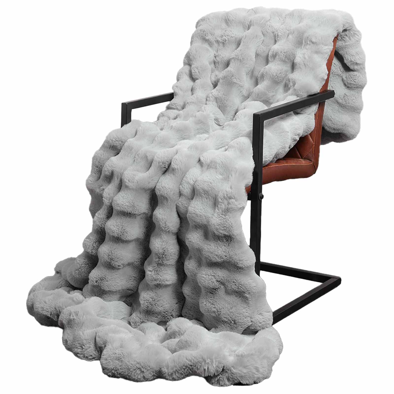 vidaXL Anti-Slip Faux Rabbit Fur Blanket Olite Grey 150 x 220 cm 3