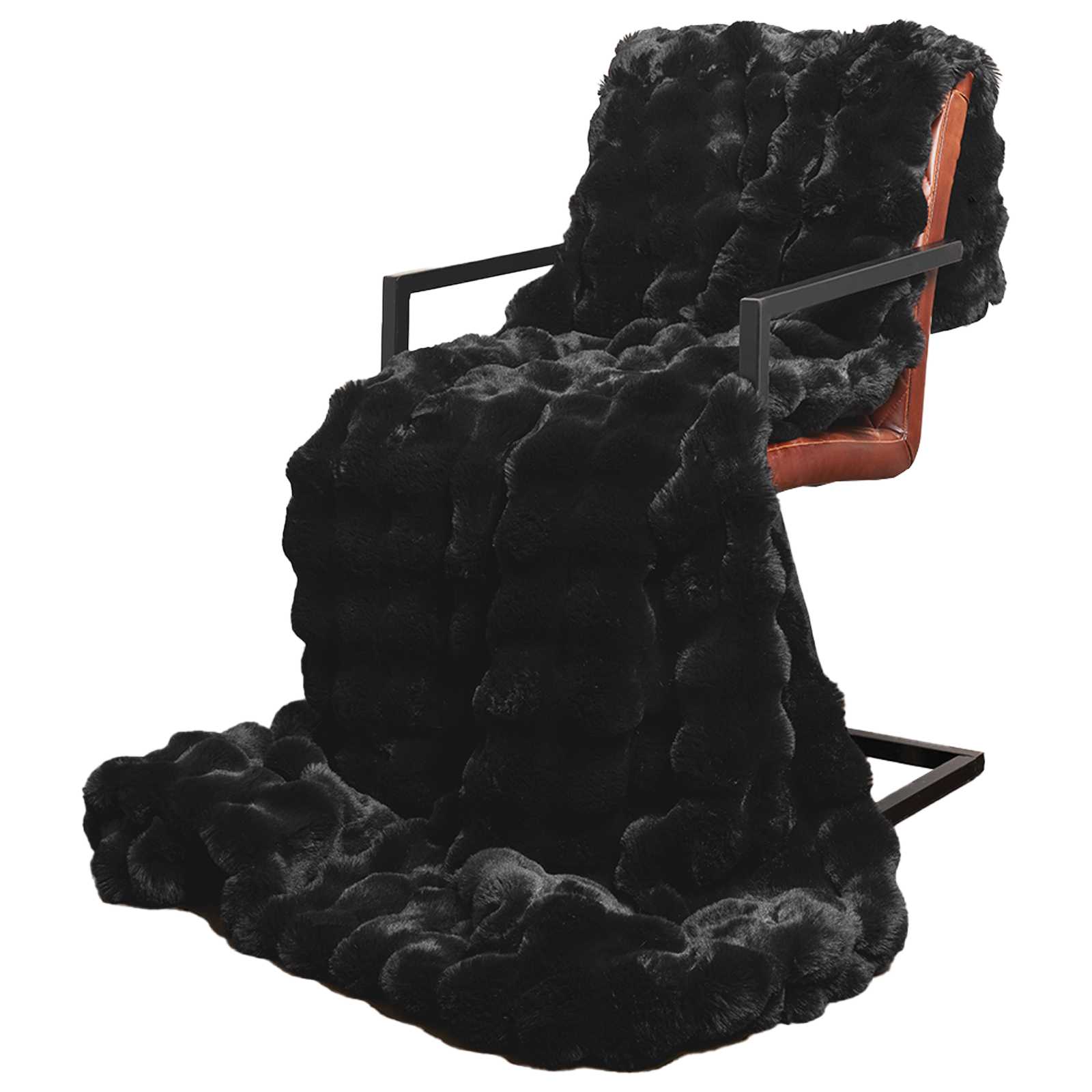 vidaXL Anti-Slip Faux Rabbit Fur Blanket Olite Black 150 x 220 cm 3