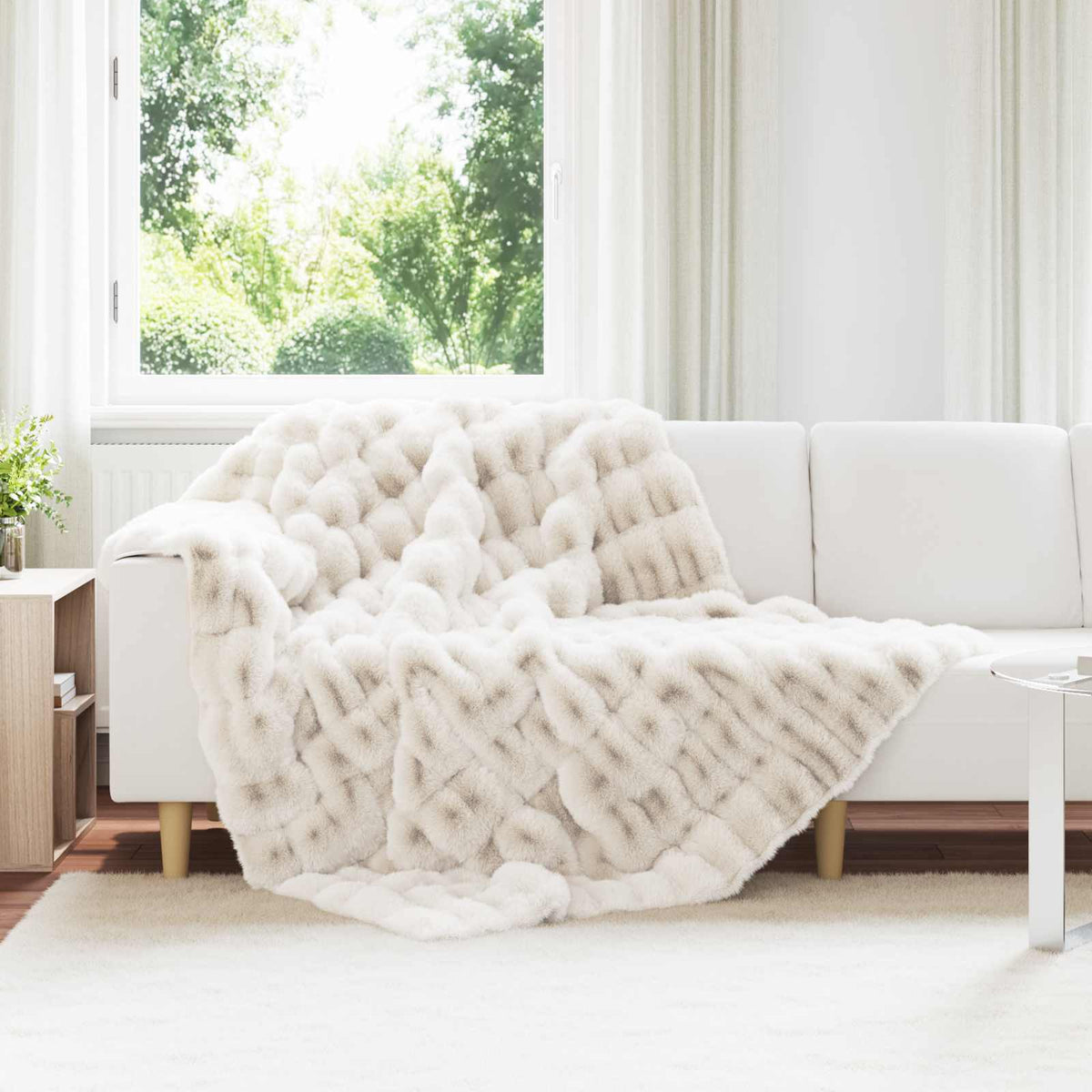 vidaXL Anti-Slip Faux Rabbit Fur Blanket Olite White 150 x 220 cm 1
