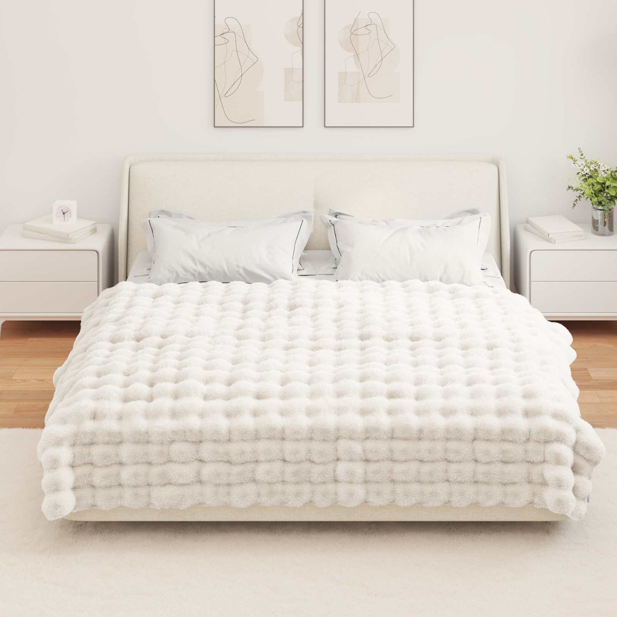 vidaXL Anti-Slip Faux Rabbit Fur Blanket Olite White 150 x 220 cm 4