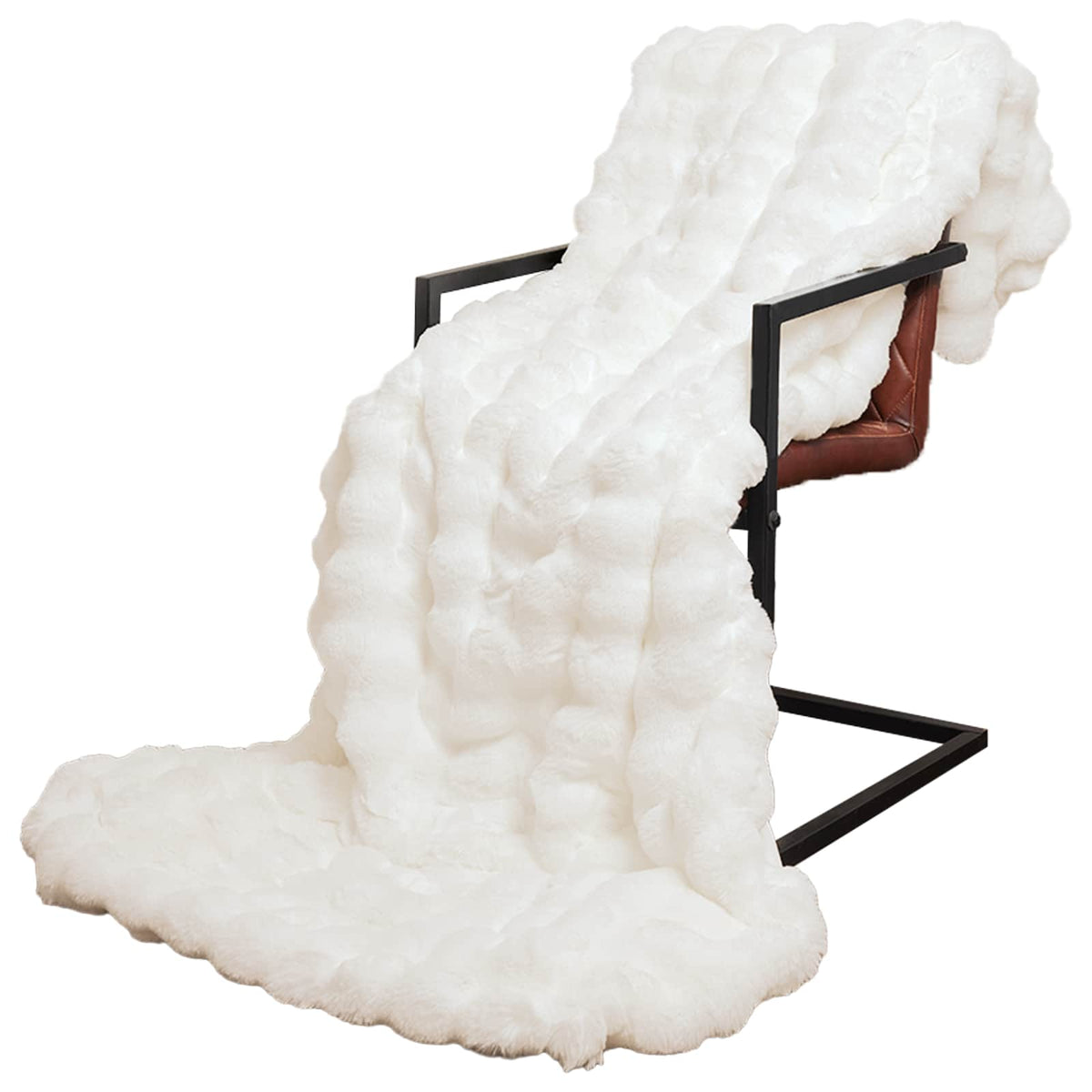 vidaXL Anti-Slip Faux Rabbit Fur Blanket Olite White 150 x 220 cm 3