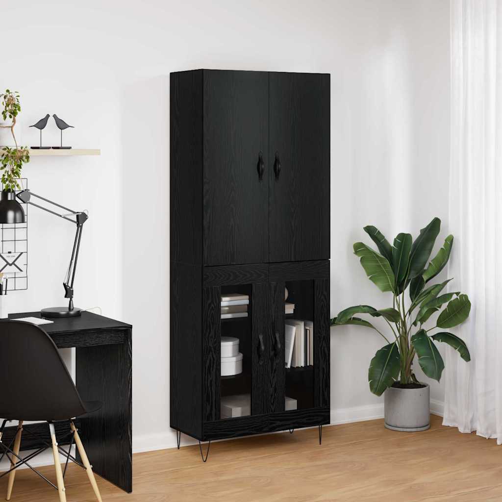Highboard 69.5x34x180 cm Engineered Wood 2 Glass Doors Black oak