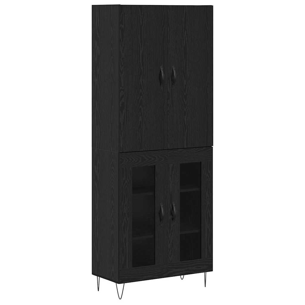 Highboard 69.5x34x180 cm Engineered Wood 2 Glass Doors Black oak