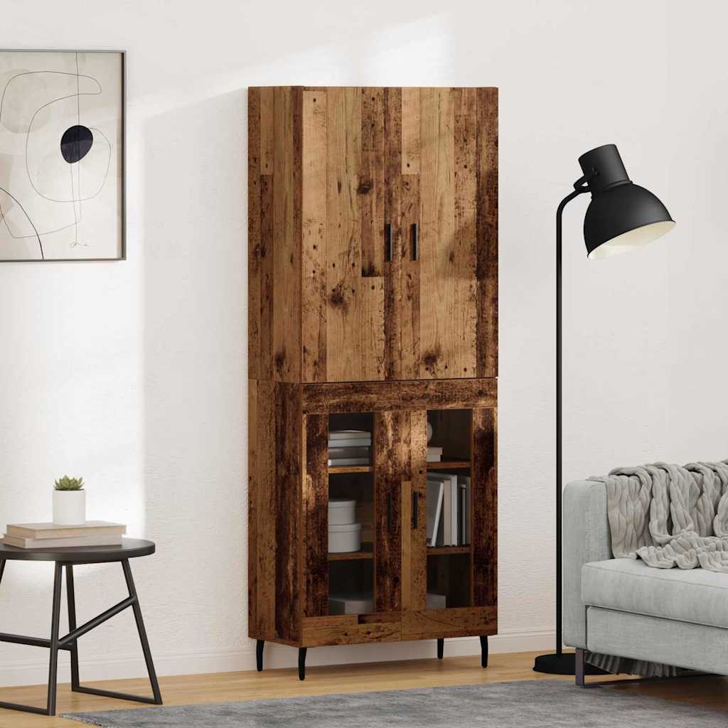 Highboard 69.5x34x180 cm Engineered Wood 2 Glass Doors Old wood