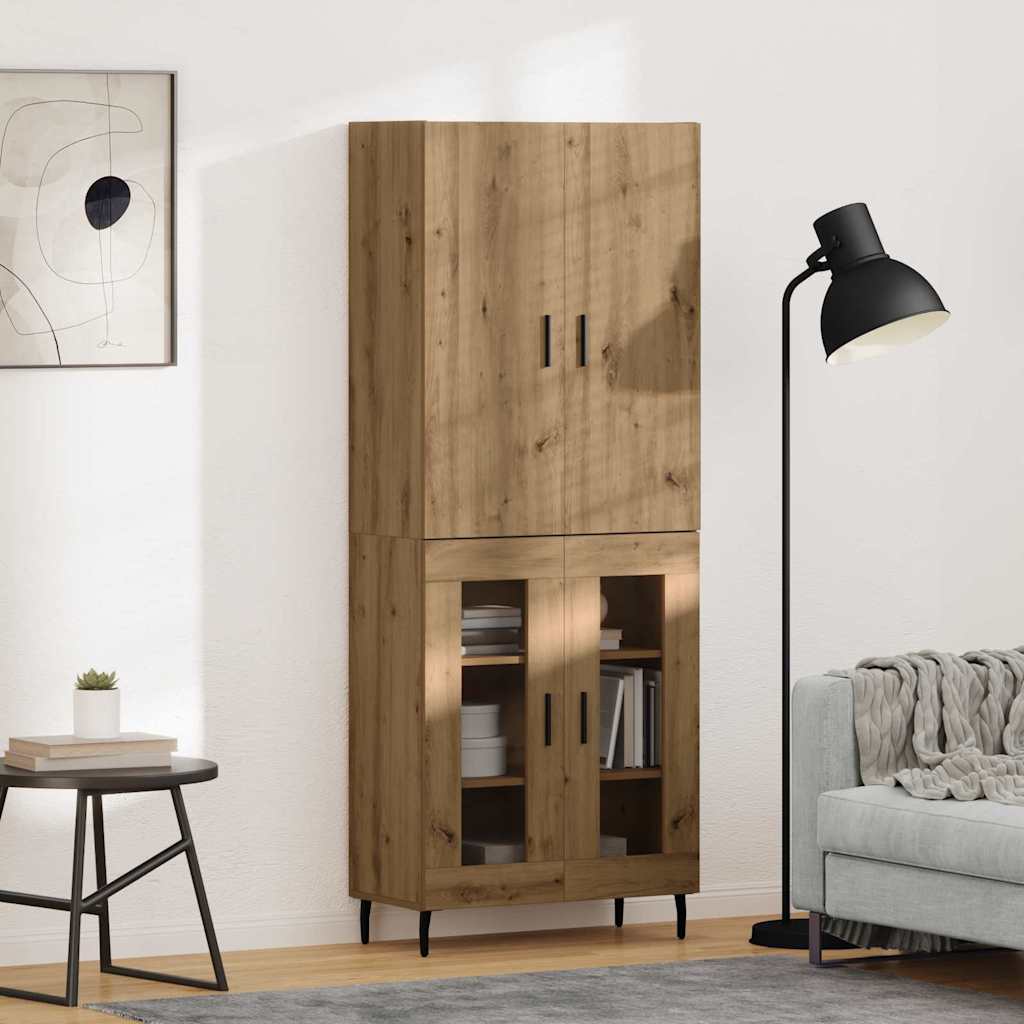 Highboard 69.5x34x180 cm Engineered Wood 2 Glass Doors Artisan oak