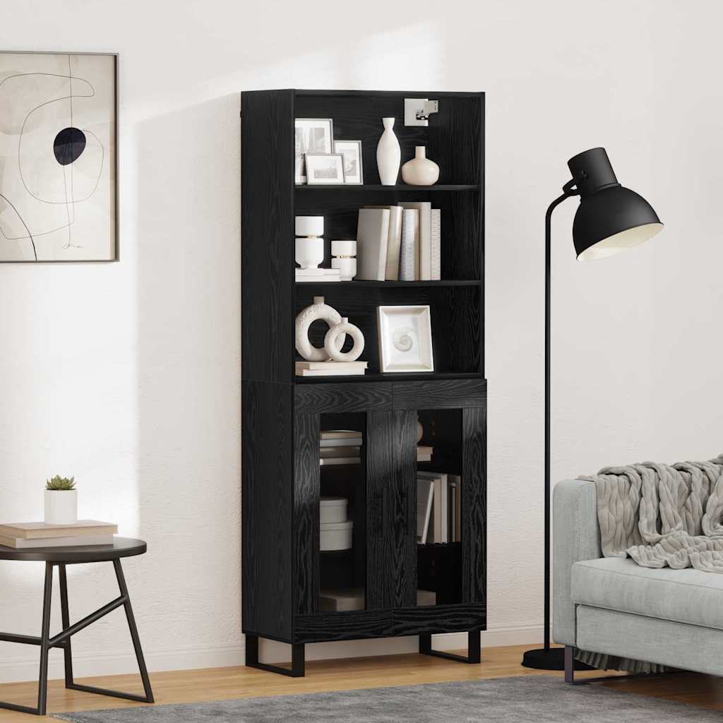 Highboard 69.5x34x180 cm Engineered Wood 2 Glass Doors Black oak