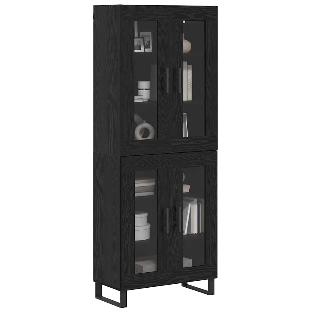 Highboard 69.5x34x180 cm Engineered Wood 2 Glass Doors Black oak