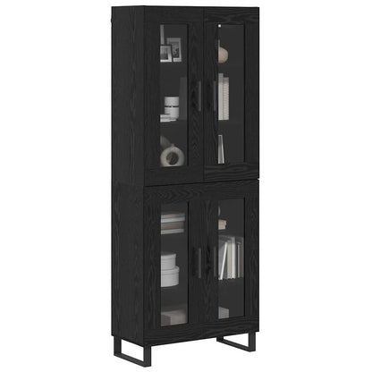 Highboard 69.5x34x180 cm Engineered Wood 2 Glass Doors Black oak