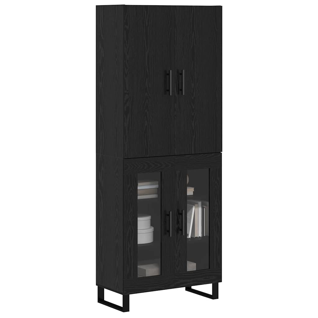 Highboard 69.5x34x180 cm Engineered Wood 2 Glass Doors Black oak