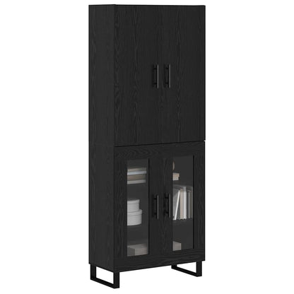 Highboard 69.5x34x180 cm Engineered Wood 2 Glass Doors Black oak