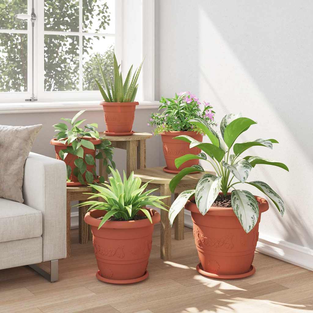 vidaXL Round Flower Pot 24 pcs Brick Red Ø 34 x 28 cm Plastic 4