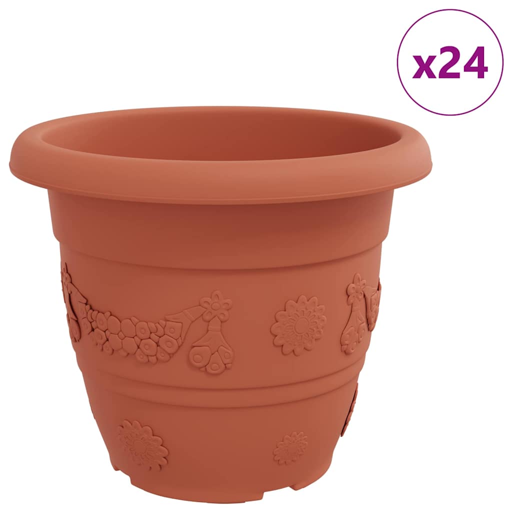 vidaXL Round Flower Pot 24 pcs Brick Red Ø 34 x 28 cm Plastic 2