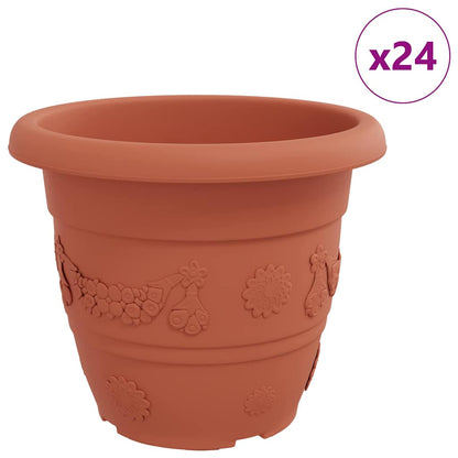 vidaXL Round Flower Pot 24 pcs Brick Red Ø 34 x 28 cm Plastic 2