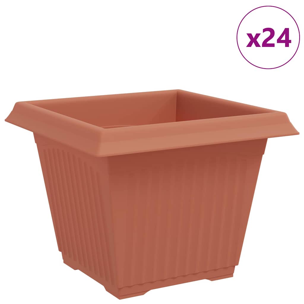 vidaXL Square Flower Pot 24 pcs Brick Red 28.5 x 28.5 x 22 cm Plastic 2