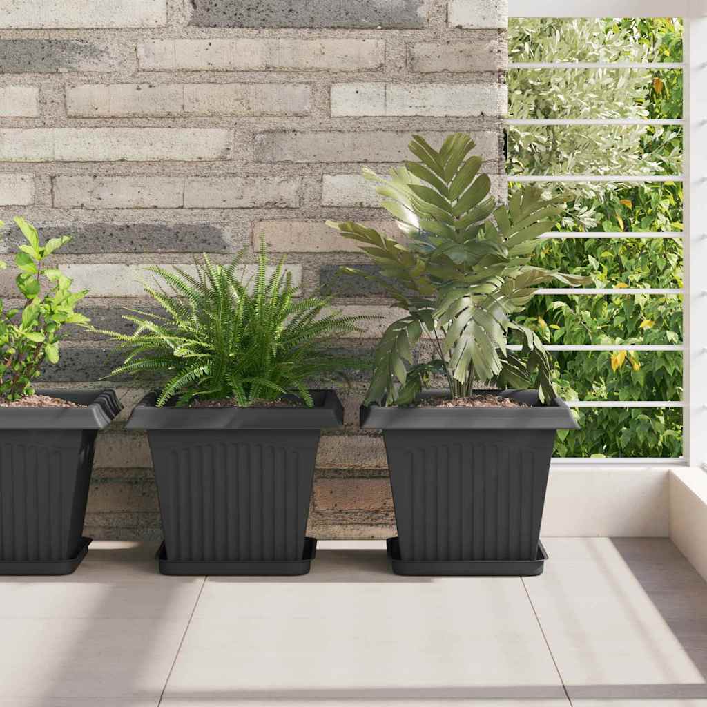 vidaXL Square Flower Pot 24 pcs Black 28.5 x 28.5 x 22 cm Plastic 1