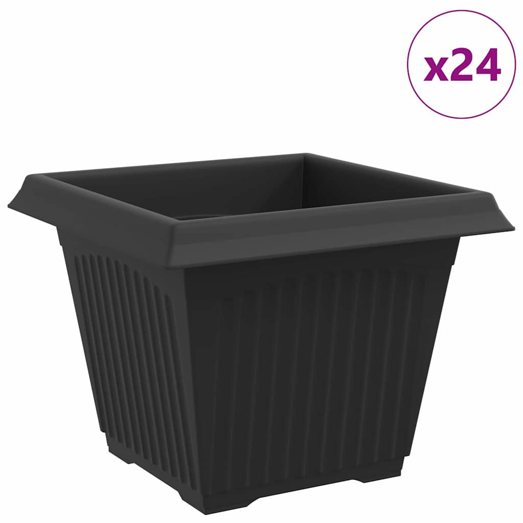 vidaXL Square Flower Pot 24 pcs Black 28.5 x 28.5 x 22 cm Plastic 2