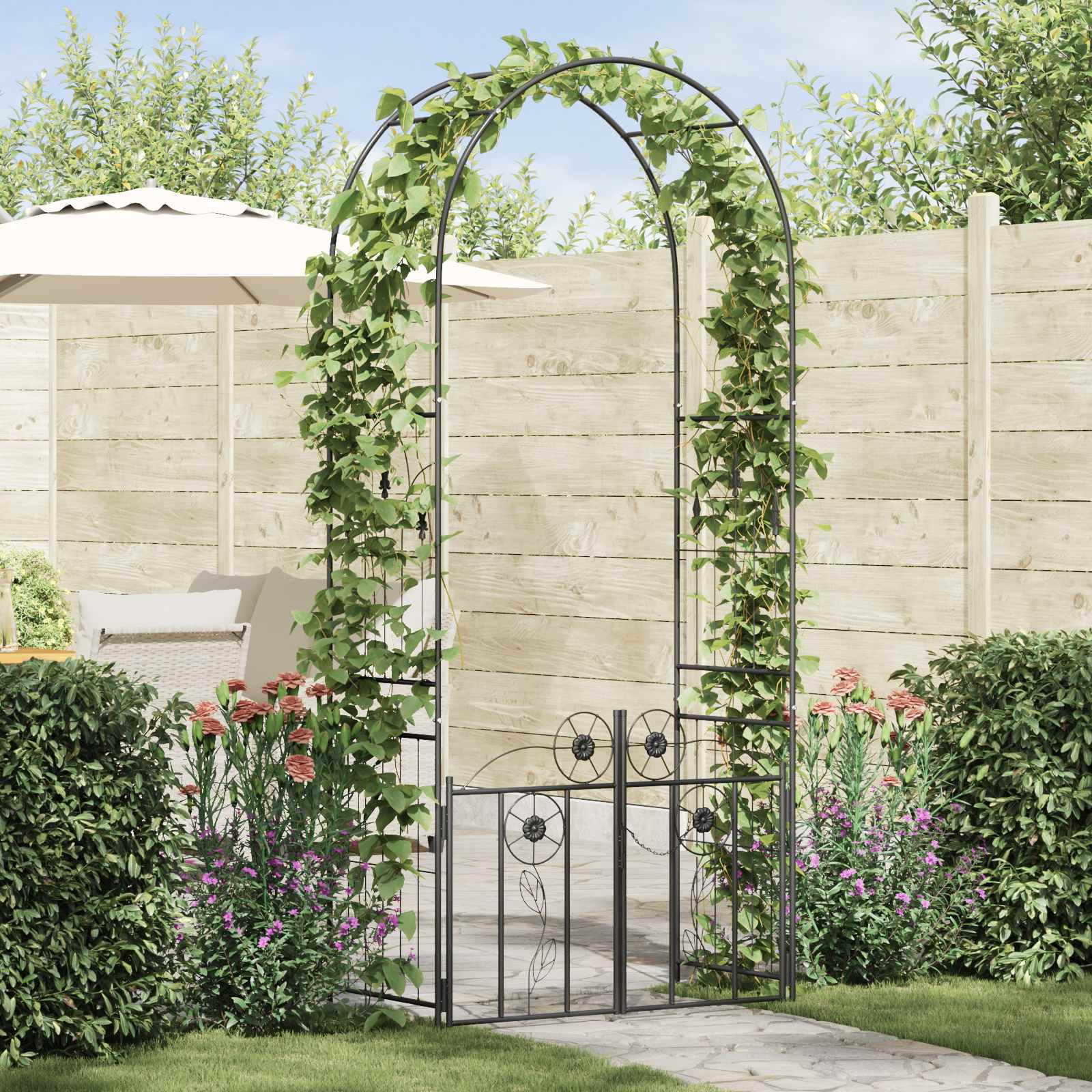 vidaXL Garden Arch Black 102 x 50 x 218 cm Steel 1