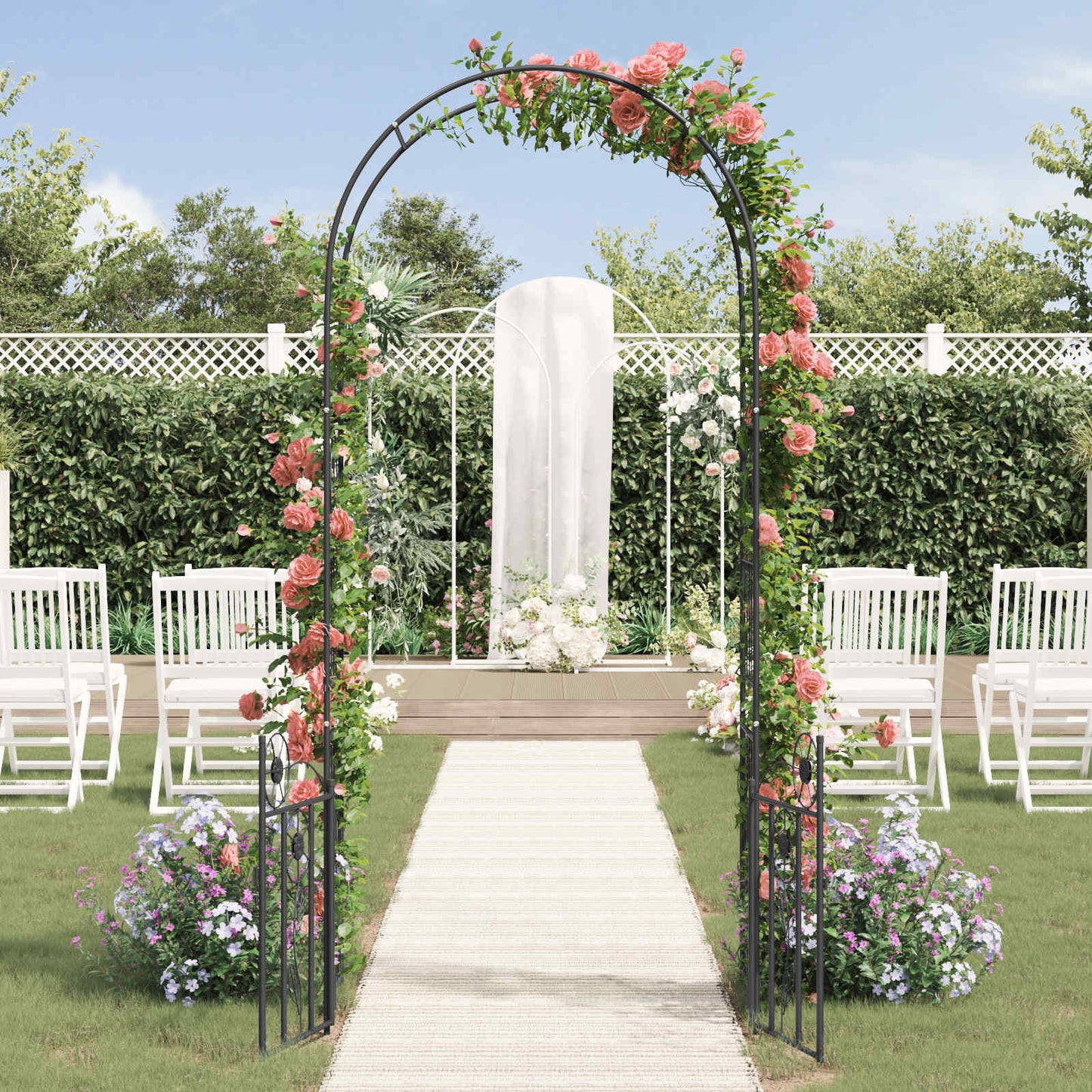 vidaXL Garden Arch Black 102 x 50 x 218 cm Steel 4