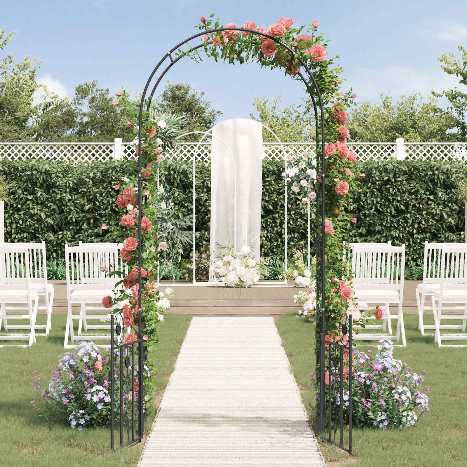 vidaXL Garden Arch Black 102 x 50 x 218 cm Steel 4