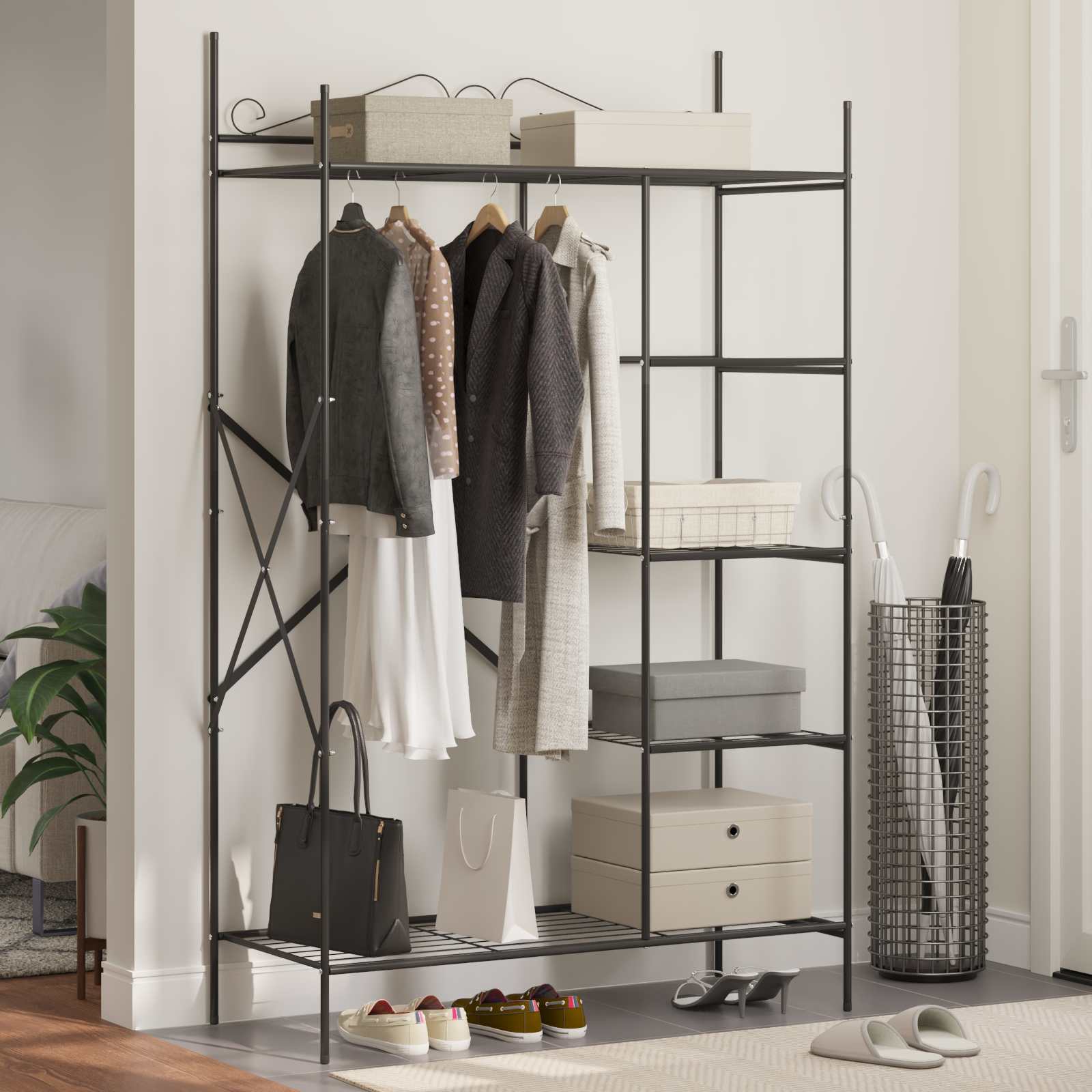 vidaXL Open Wardrobe with Shelf Black 104.5 x 45 x 172 cm Steel 4