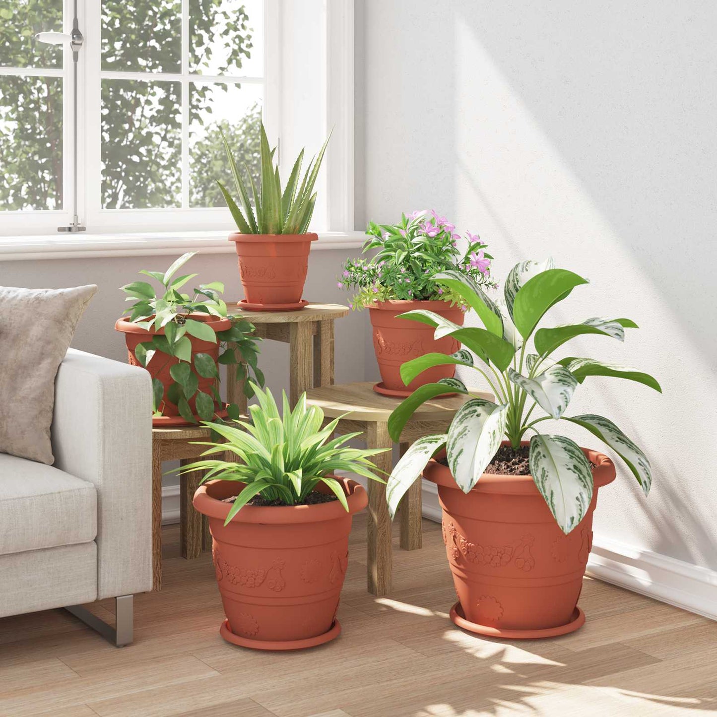 vidaXL Plant Pots 24 pcs Brick Red Ø 34 x 28 cm Plastic 4