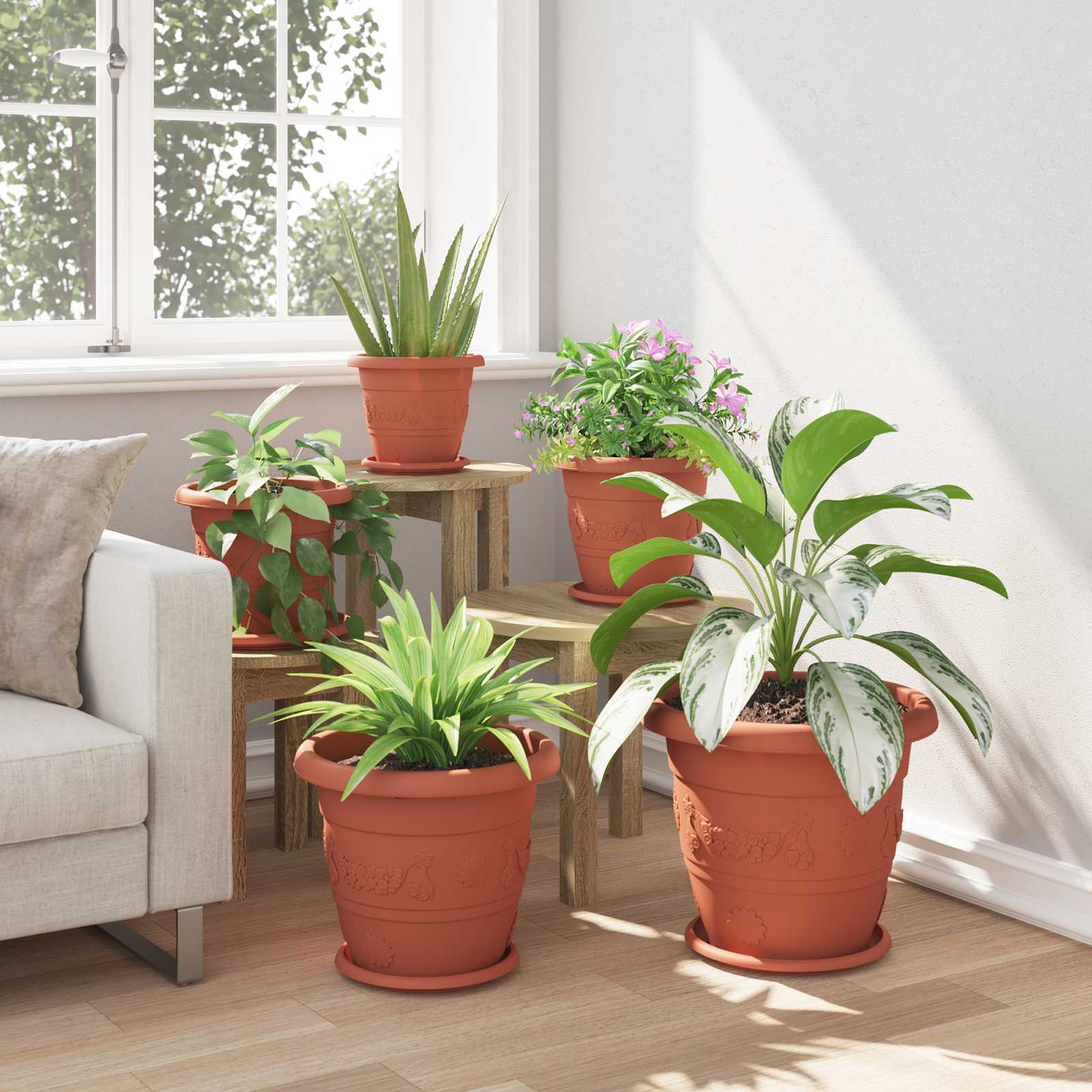vidaXL Plant Pots 24 pcs Brick Red Ø 34 x 28 cm Plastic 4