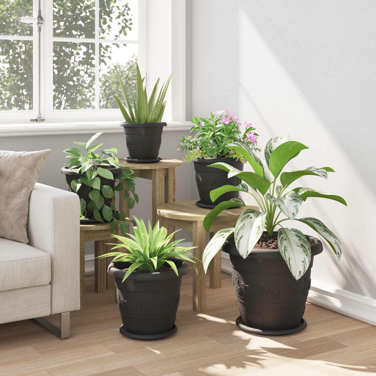 vidaXL Plant Pots 24 pcs Black Ø 30 x 25 cm Plastic 5