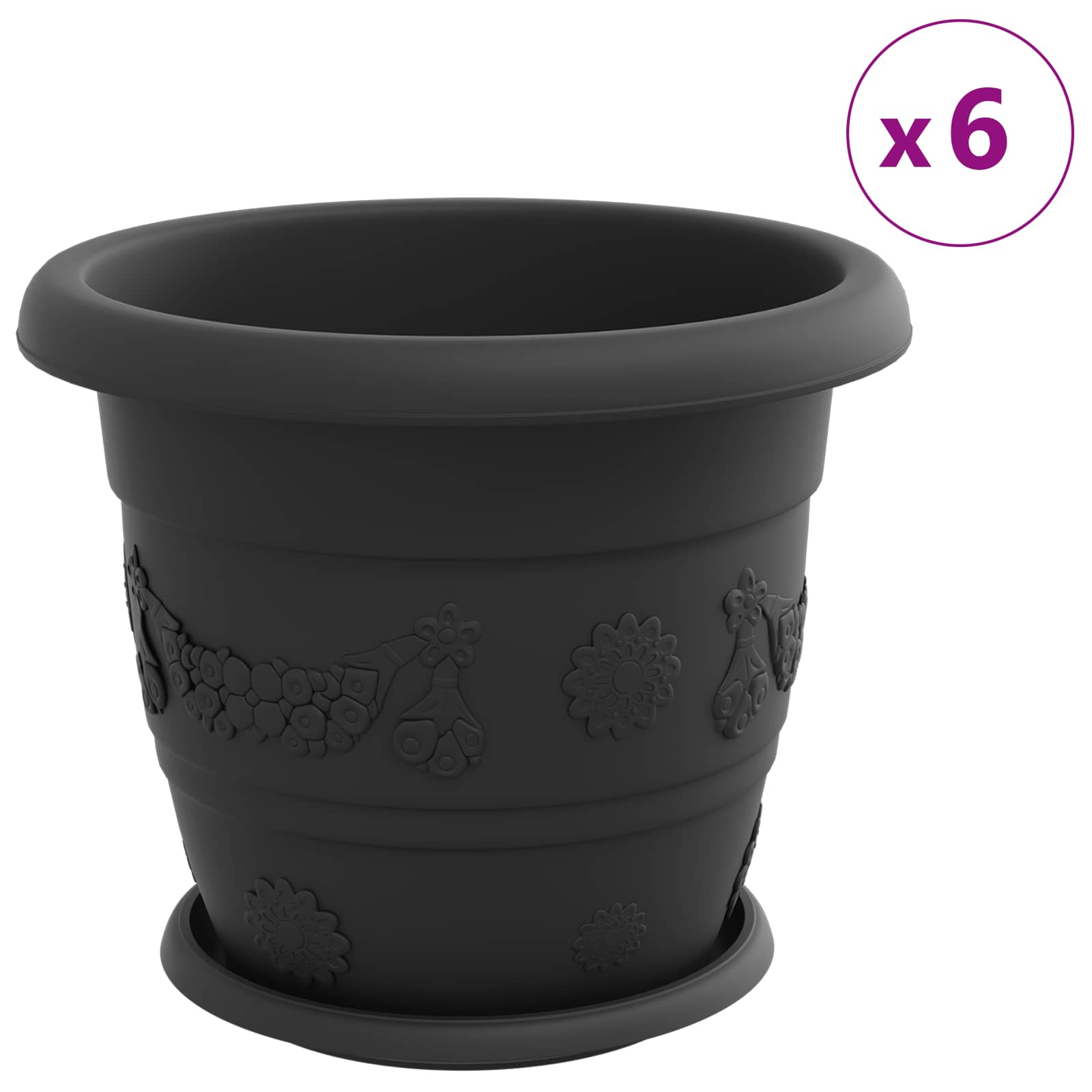 vidaXL Plant Pots 24 pcs Black Ø 30 x 25 cm Plastic 4