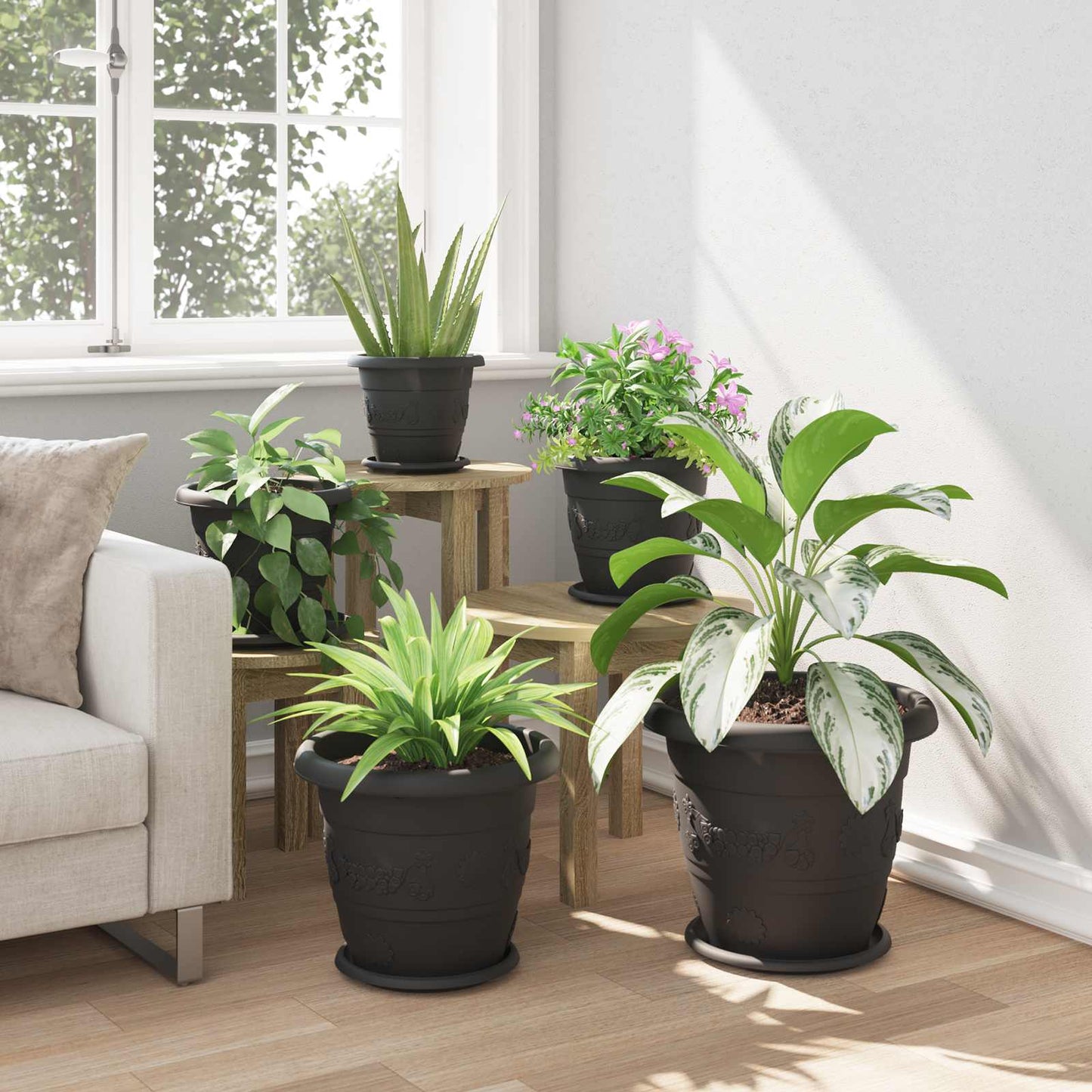 vidaXL Plant Pots 24 pcs Black Ø 34 x 28 cm Plastic 4