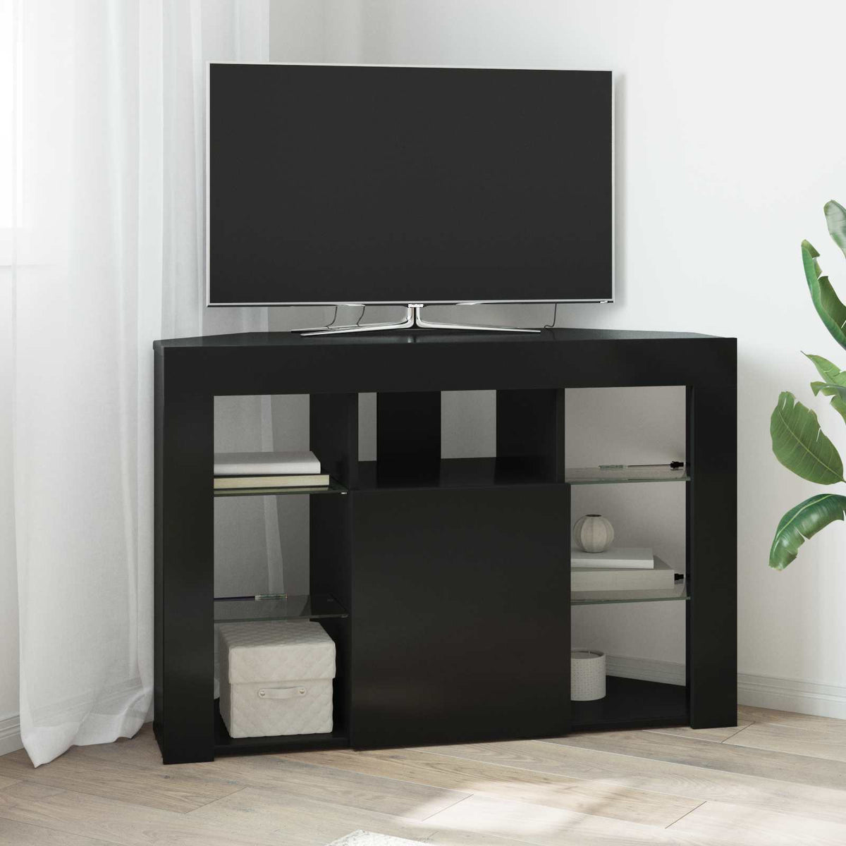 Corner LED TV Cabinet 100x40x68cm Engineered Wood Black 68 cm