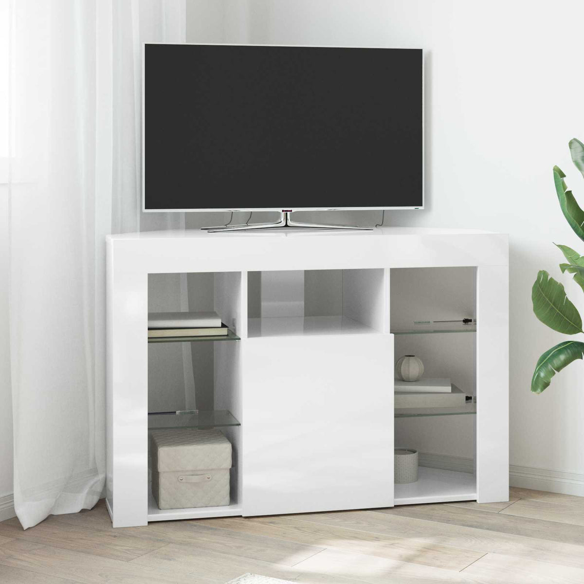 Corner LED TV Cabinet 100x40x68cm Engineered Wood High gloss white 68 cm