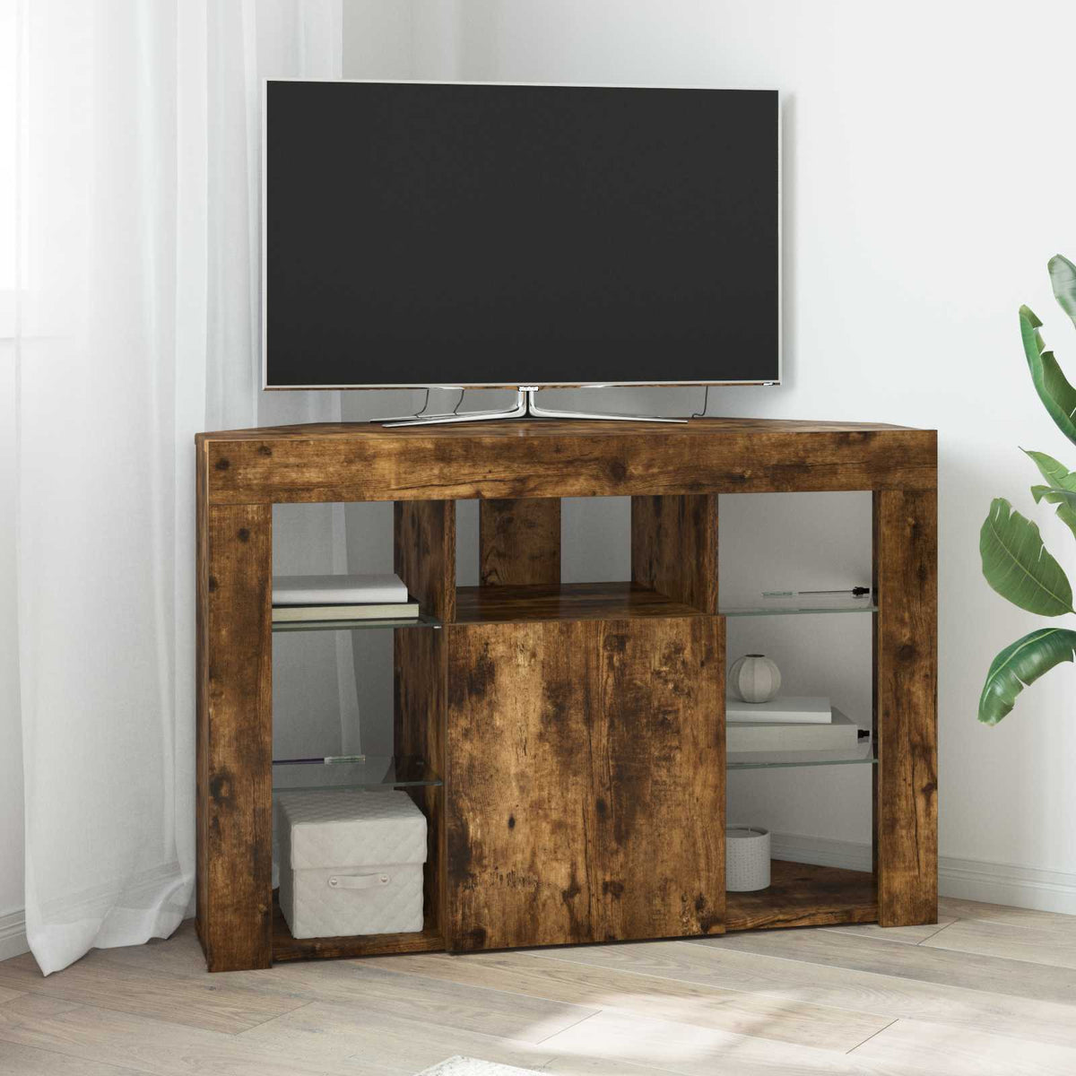 Corner LED TV Cabinet 100x40x68cm Engineered Wood Smoked oak 68 cm