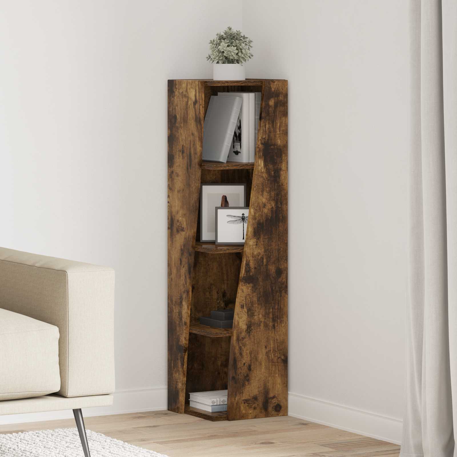 vidaXL Corner Cabinet 27.5x27x102cm Engineered Wood Smoked Oak 1