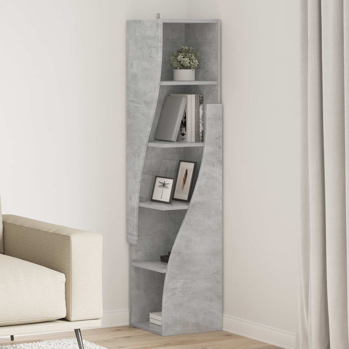 Corner Cabinet Engineered Wood Width 32 cm Concrete grey 140 cm