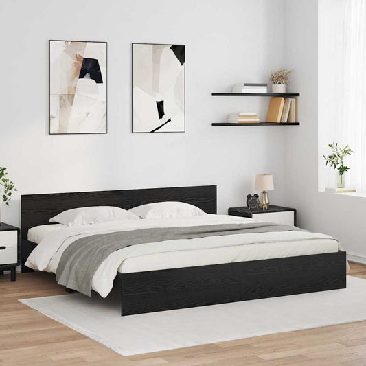 Bed Frame with LED without Mattress 200x200 cm Black oak