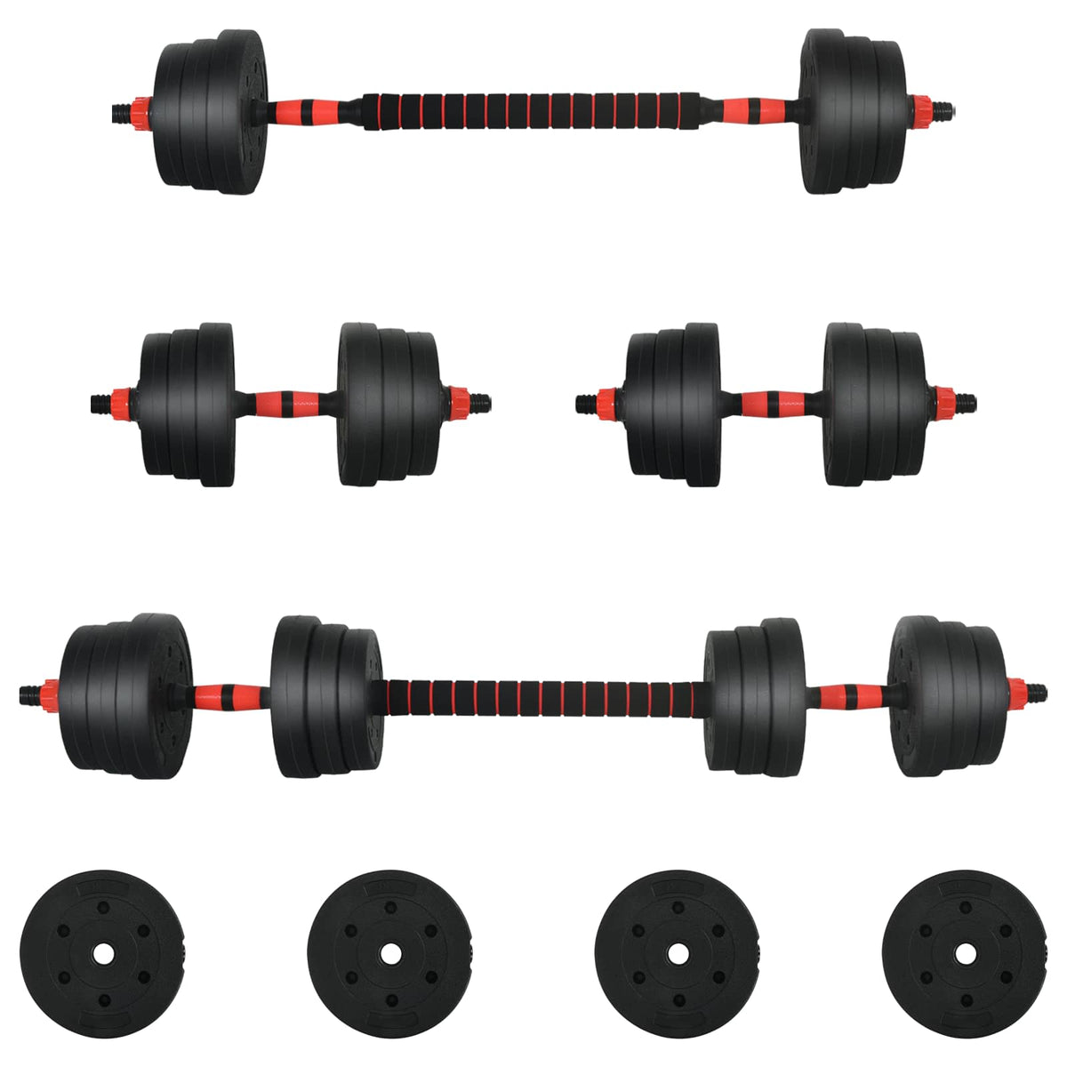 vidaXL 2-in-1 Dumbbell Set 30kg Black and Red 2
