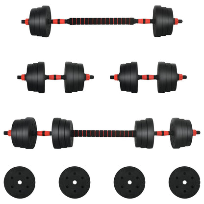 vidaXL 2-in-1 Dumbbell Set 30kg Black and Red 2