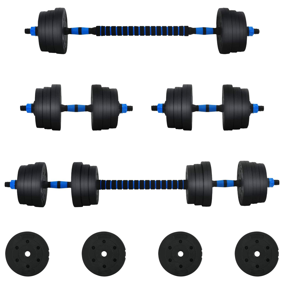 vidaXL 2-in-1 Dumbbell Set 30kg Black and Blue 2
