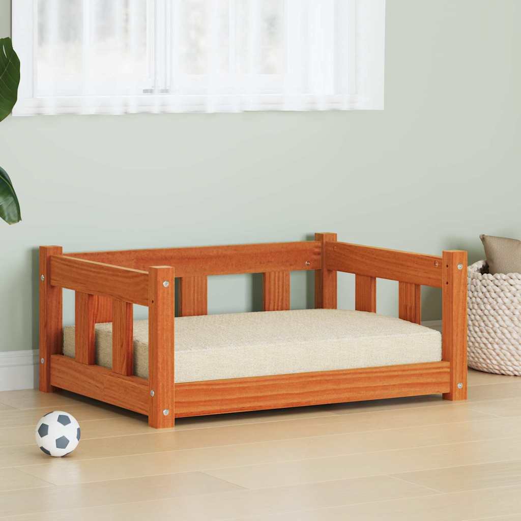 vidaXL Dog Bed Wax Brown 65.5 x 50 x 28 cm Solid Pine Wood 1