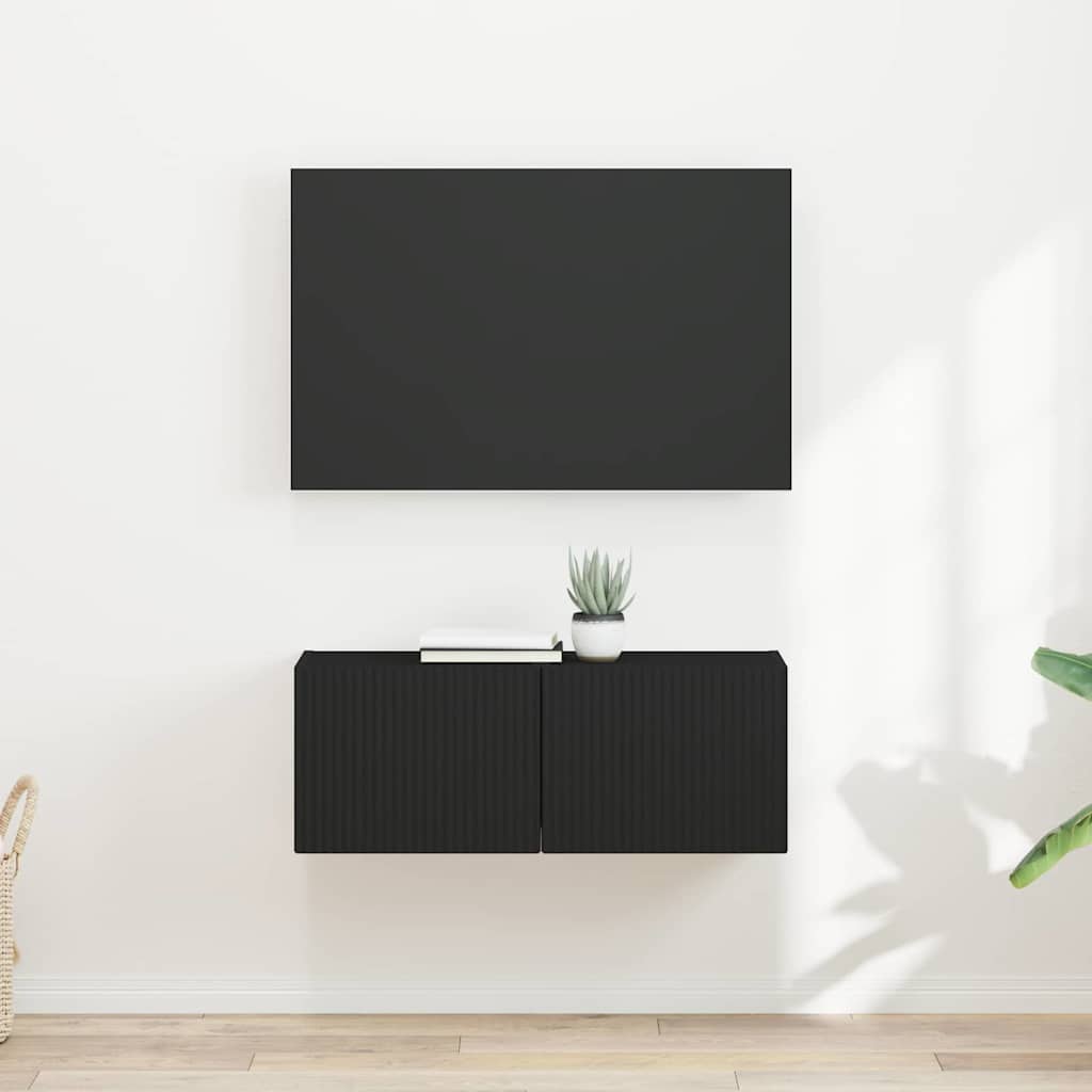 vidaXL TV Wall Cabinet 2 pcs Black Engineered Wood 1