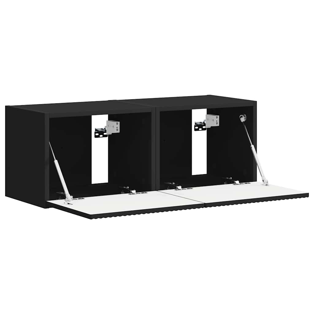 vidaXL TV Wall Cabinet 2 pcs Black Engineered Wood 6