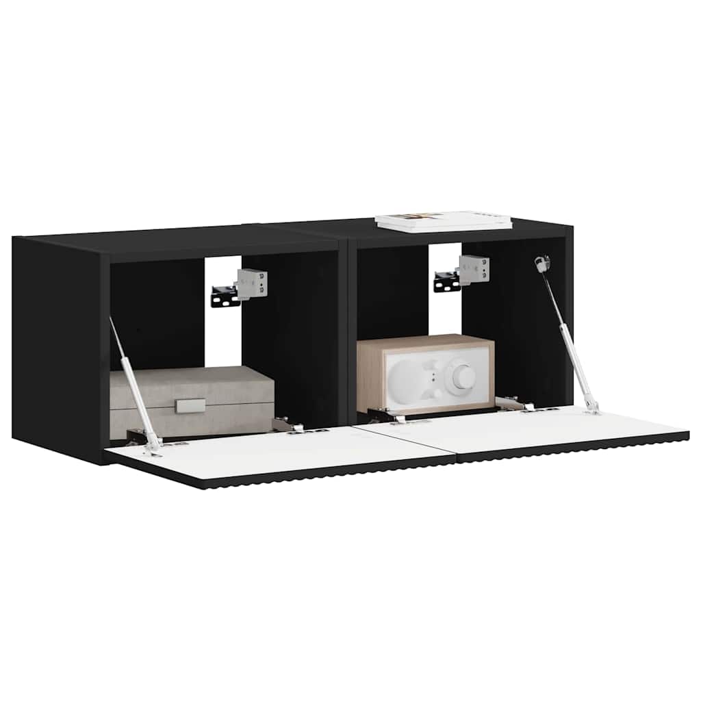 vidaXL TV Wall Cabinet 2 pcs Black Engineered Wood 3