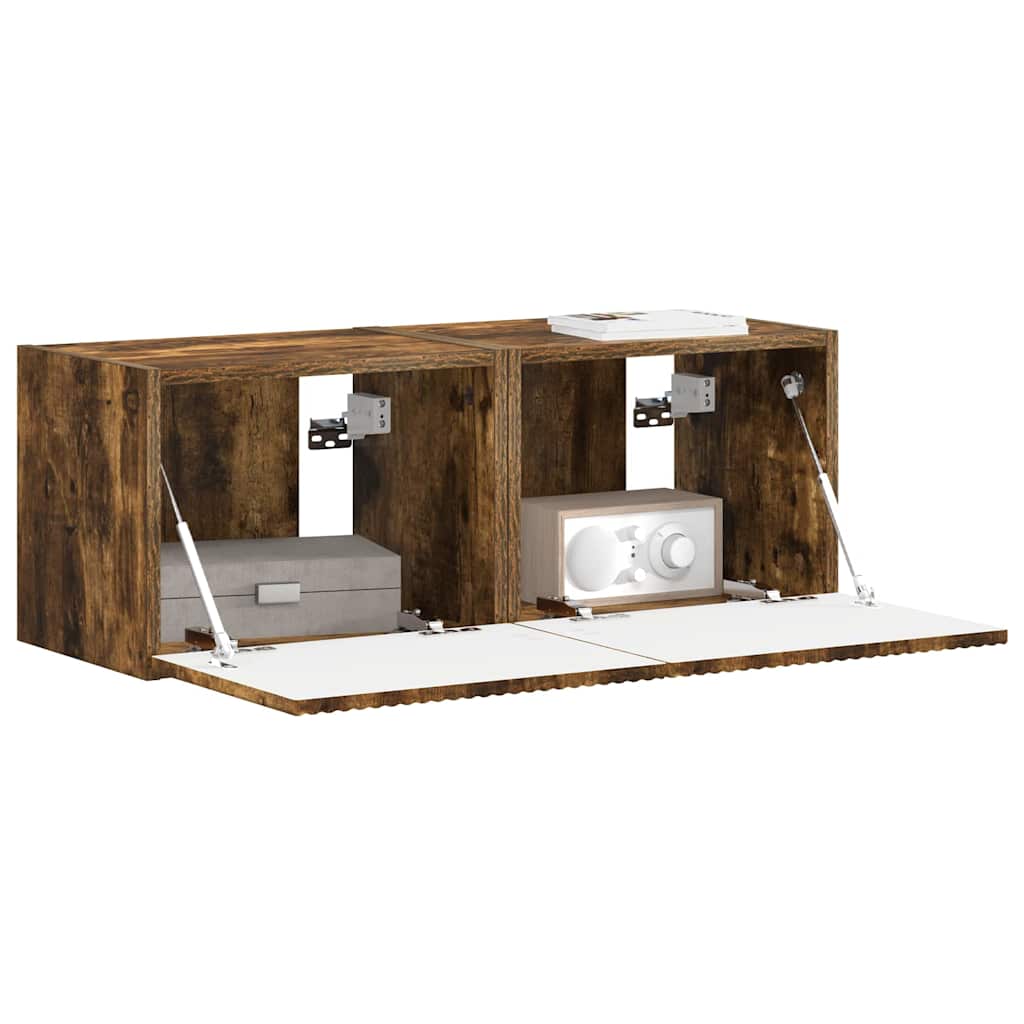 vidaXL TV Wall Cabinet 2 pcs Smoked Oak Engineered Wood 3