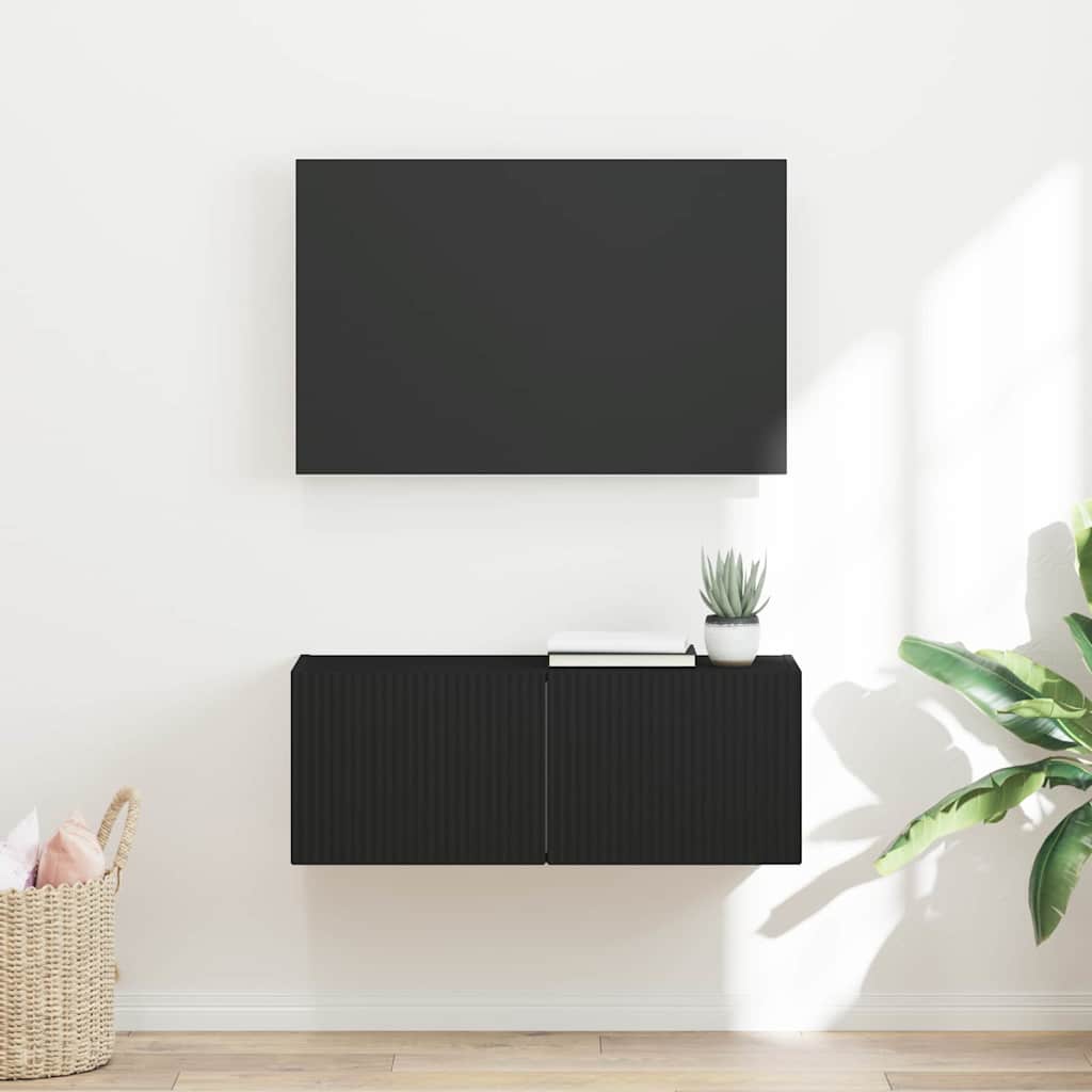 vidaXL TV Wall Cabinet 78.5 x 31 x 29.5 cm Black Engineered Wood 1