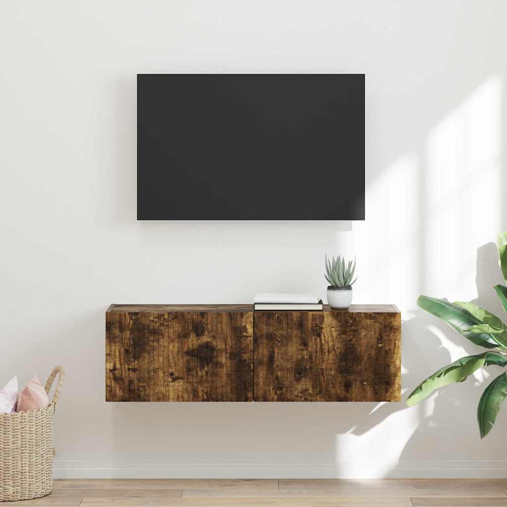 vidaXL TV Wall Cabinet 98 x 31 x 29.5 cm Smoked Oak Engineered Wood 1