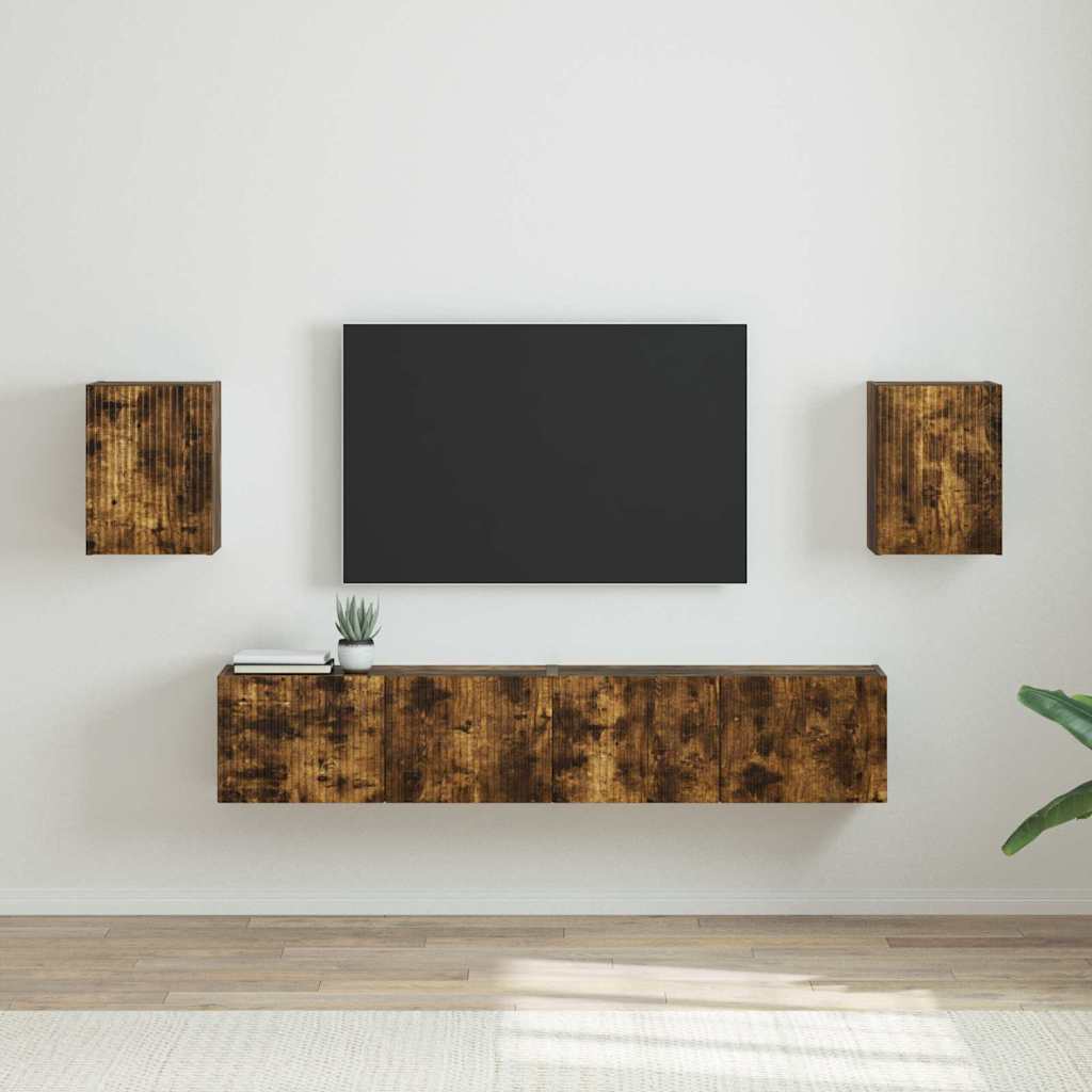 vidaXL TV Wall Cabinet 2 pcs Smoked Oak Engineered Wood 1