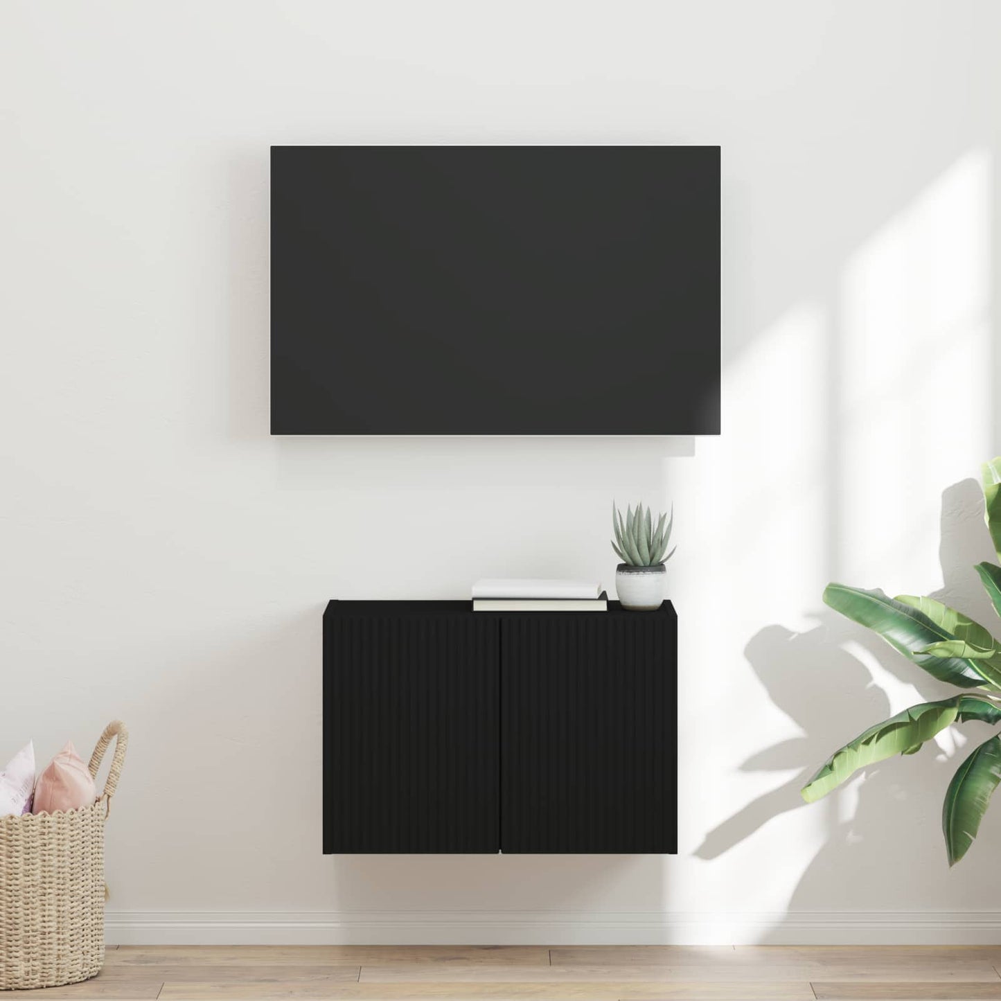 vidaXL TV Wall Cabinet 59.5 x 31 x 40 cm Black Engineered Wood 1
