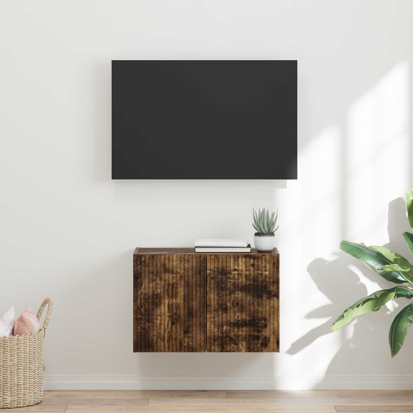 vidaXL TV Wall Cabinet 59.5 x 31 x 40 cm Smoked Oak Engineered Wood 1